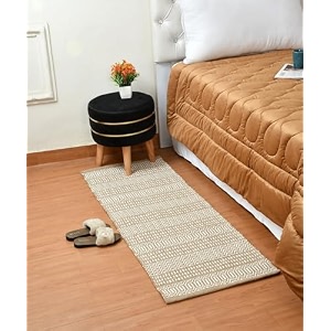 hand woven tufted 100 natural cotton export quality designer rugcarpet bed side runner for bedroomliving room size-2x5 feet or 60 cms x 152 cms white box designer