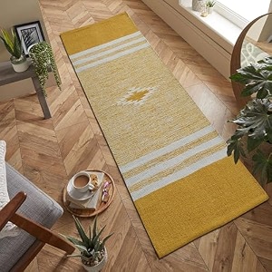 hand woven 100 natural cotton export quality designer rugcarpet bed side runner for bedroomliving room size-2x5 feet yellow cut shutle