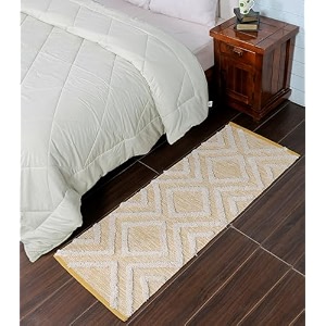 hand woven tufted 100 natural cotton export quality designer rugcarpet bed side runner for bedroomliving room size-2x5 feet or 60 cms x 152 cms yellow tufted
