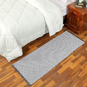 handwoven 100 natural cotton designer rug for bedroom and living room bedside runner carpet 2x5 feet black lehar pattern