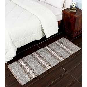hand woven tufted 100 natural cotton export quality designer rugcarpet bed side runner with tassels for bedroomliving room size-2x5 feet or 60 cms x 152 cms brown stripe