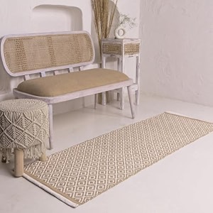 alstonia hand woven 100 natural cotton export quality designer rugcarpet bed side runner for bedroomliving room size-2x5 feet or 60 cms x 152 cms beige diamond
