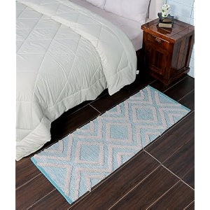 hand woven tufted 100 natural cotton export quality designer rugcarpet bed side runner for bedroomliving room size-2x5 feet or 60 cms x 152 cms sky tufted