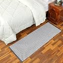 Handwoven 100% Natural Cotton Designer Rug for Bedroom and Living Room Bedside Runner Carpet 2x5 Feet Black Lehar Pattern