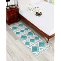 Hand Woven Tufted 100% Natural Cotton Export Quality Designer Rug,Carpet, Bed Side Runner for Bedroom,Living Room, Size-2x5 feet or 60 cms x 152 cms (Sky Blue &amp; White)