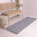 Hand Woven 100% Natural Cotton Export Quality Designer Rug,Carpet, Bed Side Runner for Bedroom,Living Room, Size-2x5 feet or 60 cms x 152 cms(Navy Diamond)