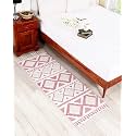 Hand Woven Tufted 100% Natural Cotton Export Quality Designer Rug,Carpet, Bed Side Runner for Bedroom,Living Room, Size-2x5 feet or 60 cms x 152 cms (White &amp; Pink)
