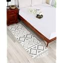 Hand Woven Tufted 100% Natural Cotton Designer Rug Carpet Bedside Runner for Bedroom Living Room | Export Quality | 2x5 Feet / 60x152 cm (Black &amp; Natural White)