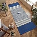 Hand Woven 100% Natural Cotton Export Quality Designer Rug,Carpet, Bed Side Runner for Bedroom,Living Room, Size-2x5 feet or 60 cms x 152 cms (Blue Cut Shutle)