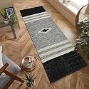 Hand Woven 100% Natural Cotton Export Quality Designer Rug,Carpet, Bed Side Runner for Bedroom,Living Room, Size-2x5 feet or 60 cms x 152 cms (Black Cut Shutle)