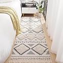 Hand Woven Tufted 100% Natural Cotton Export Quality Designer Rug,Carpet, Bed Side Runner for Bedroom,Living Room, Size-2x5 feet or 60 cms x 152 cms (White &amp; Black)
