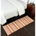 Hand Woven Tufted 100% Natural Cotton Export Quality Designer Rug,Carpet, Bed Side Runner with Tassels for Bedroom,Living Room, Size-2x5 feet or 60 cms x 152 cms, (Orange Stripe)