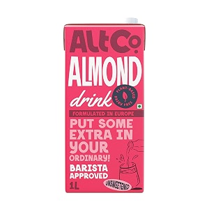 alt co almond milk 1 liter  as seen on shark tank  no added sugar lactose-free  preservatives free  soya free  no trans- fat  low calorie  plant basedpack of 1