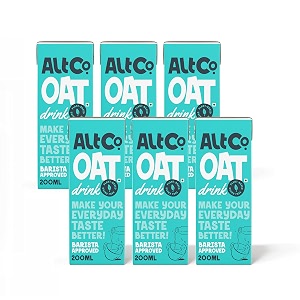 alt co oat milk 180mlpack of 6  as seen on shark tank  lactose-free preservatives free  no added sugar  soya free  no trans- fat  low calorie  plant based dairy free and nut free oat drink