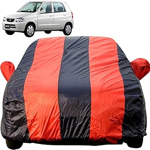 alto dustproof car cover with mirror pockets red blue stripes taffeta polystertriple stitched compatible with maruti alto car cover 2000 to 2014 car accessories