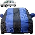 Alto Dustproof Car Cover with Mirror Pockets, Royal Blue Stripes, Taffeta Polyster,Triple Stitched, Compatible with Maruti Alto Car Cover (2000 to 2014), Car Accessories