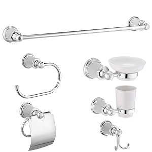 alton brass 6-piece bathroom accessories set chrome towel rail towel ring soap dish tumbler holder toilet paper holder robe hook