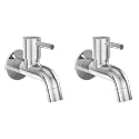 ALTON GRCL3950, Brass Bib Cock Short Body with Wall Flange | Tap | Taps for Bathroom, Silver (Pack of 2)