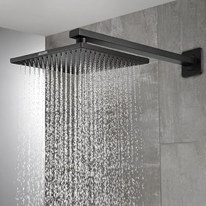alton shr20815 ss-304 grade 8x8 square over head shower with 18-inch arm and wall flange matte black