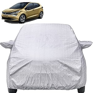altroz waterproof car cover with mirror pockets shinning silver design non woven fabrictriple stitched compatible with tata altroz car cover 2020 to 2024 altroz car accessories