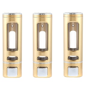 alturas abs wall mounted shampoo sanitizer lotion hand dish wash gel liquid soap dispenser for bathroom and kitchen 400ml golden capsule-3pc