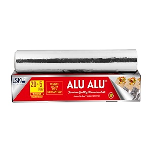 alu alu 25 meters silver aluminium foil  premium quality  11 micron thickness  keeps food warm and hygienic  ideal for food wrapping packing storing and serving