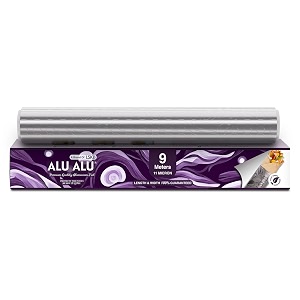 alu alu 9 meter silver aluminium foil  premium quality  11 micron thickness  keeps food warm and hygienic  ideal for food wrapping packing storing and serving