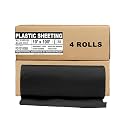 Aluf Plastics Sheeting - 4 Rolls of 10' x 100', 6 MIL Black Heavy Duty Gauge - Vapor and Moisture Barrier Sheet Tarp/Drop Cloth for Painting, Furniture Covers, Carpet Cover, Floor, Paint