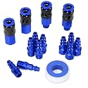 Aluminum Air Fittings, 1/4" NPT, 15 Pieces, Blue