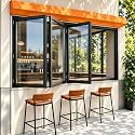 Aluminum Alloy Folding Sliding Window, 4 Panel Horizontal Bifold for Restaurant (59 * 36in)