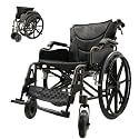 Aluminum Alloy Transport Wheelchair with 18 Inch Seat & Double X Frame, Mobility Chair with 24" Quick Release Rear Wheels, 275 LBS Capacity Anti Rollback Device, Dark Gray