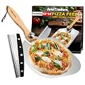 Aluminum Metal Pizza Peel (12" X 14"), Pizza Spatula with 14’’ Rocker Cutter, Pizza Paddle with Foldable Wooden Handle for Easy Storage, Pizza Spatula Paddle for Indoor & Outdoor Ovens