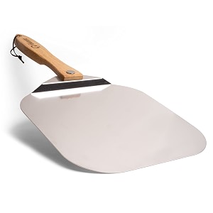 aluminum metal pizza peel with foldable wood handle for easy storage 12-inch x 14-inch gourmet luxury pizza paddle for baking homemade pizza and bread - oven or grill use - pomodoro