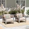 Aluminum Outdoor Patio Furniture Armchair, All-Weather Outdoor Patio Sofa with Washable Thick Cushion, Patio Sofa Couch Set of 2 for Porch, Balcony, Deck, Yard, Silver