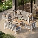 Aluminum Outdoor Patio Furniture Set with Coffee Table, 5 Piece Patio Conversation Sets with Washable Thick Cushions, Patio Sectional Furniture Set for Porch, Balcony, Deck, White