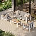 Aluminum Outdoor Patio Furniture Set with Coffee Table, 4 Piece Outdoor Conversation Sets with Washable Thick Cushions, Patio Sectional Furniture Set for Porch, Balcony, Deck, White