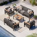 Aluminum Outdoor Patio Furniture Set with Coffee Table, 5 Piece Patio Conversation Sets with Washable Thick Cushions, Outdoor Sectional Furniture Set for Porch, Balcony, Deck, Yard, Graphite
