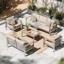 Aluminum Outdoor Patio Furniture Set with Coffee Table, 5 Piece Outdoor Conversation Sets with Washable Thick Cushions, Patio Sectional Furniture Set for Porch, Lawn, Garden, Silver