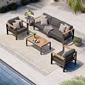 Aluminum Outdoor Patio Furniture Set with Coffee Table, 4 Piece Patio Conversation Sets with Washable Thick Cushions, Outdoor Sectional Furniture Set for Porch, Balcony, Deck, Graphite