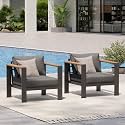 Aluminum Outdoor Patio Furniture Armchair, All-Weather Outdoor Patio Sofa with Washable Thick Cushion, Patio Sofa Couch Set of 2 for Porch, Balcony, Deck, Yard, Graphite