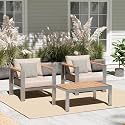 Aluminum Outdoor Sofa Bistro Set, 3 Piece Outdoor Patio Furniture Set with Washable Thick Cushion, Patio Sectional Furniture Set for Porch, Balcony, Deck, Yard, Silver