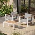 Aluminum Outdoor Sofa Bistro Set, 3 Piece Outdoor Patio Furniture Set with Washable Thick Cushion, Patio Sectional Furniture Set for Porch, Balcony, Deck, Yard, White