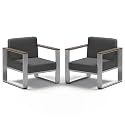 2 Pieces Outdoor Aluminum Armchair, Modern Patio Patio Furniture with Wide Seat and Thick Cushions, All-Weather Oversized Couch for Deck, Porch