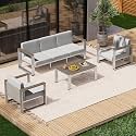 Aluminum Patio Furniture Set, 5 Seats Outdoor Patio Conversation Sets with Ergonomic Seat and Wide Washable Thick Cushions, Modern Outdoor Sectional Furniture for Balcony, Porch (Gray)