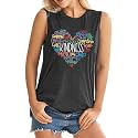 ALUS Womens Graphic Tank Tops Summer T Shirts Sleeveless Casual Loose Tunic Blouses