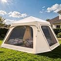 Alvantor® 12' x 12' Pop Up Gazebo with 4 Mesh Door Curtains, Instant Screen House Tent Outdoor Canopy, UPF 50+ Waterproof Portable Pergola for Patio, Backyard, Camping, Beach Garden &amp; Poolside