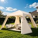Alvantor® 12' x 12' Pop Up Gazebo, All Weather 4-Season Instant Canopy Tent, UPF 50+ Waterproof Lightweight, Addable PVC/Mesh/Polyester Curtains Pergola for Patio Backyard Deck Camping Beach
