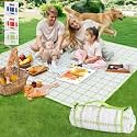 Alvantor® Extra Large Picnic Blanket, 80"x80" Waterproof Outdoor Blanket, Foldable Camping Blanket with Hook & Loop Straps, Portable for Beach, Park, Travel, Sandproof, Soft & Durable,Green