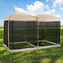 Alvantor® Screen House Room 2024 Upgraded 2 in 1 Screen Tent PoP Up Gazebo® with Mesh Mosquito Netting, Sun Shade Outdoor Canopy for Patio, Camping, Backyard and Outside Activities- 12' x 7.5', Beige