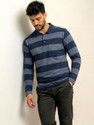 Alvin Striped Men Polo Neck Grey T-Shirt
